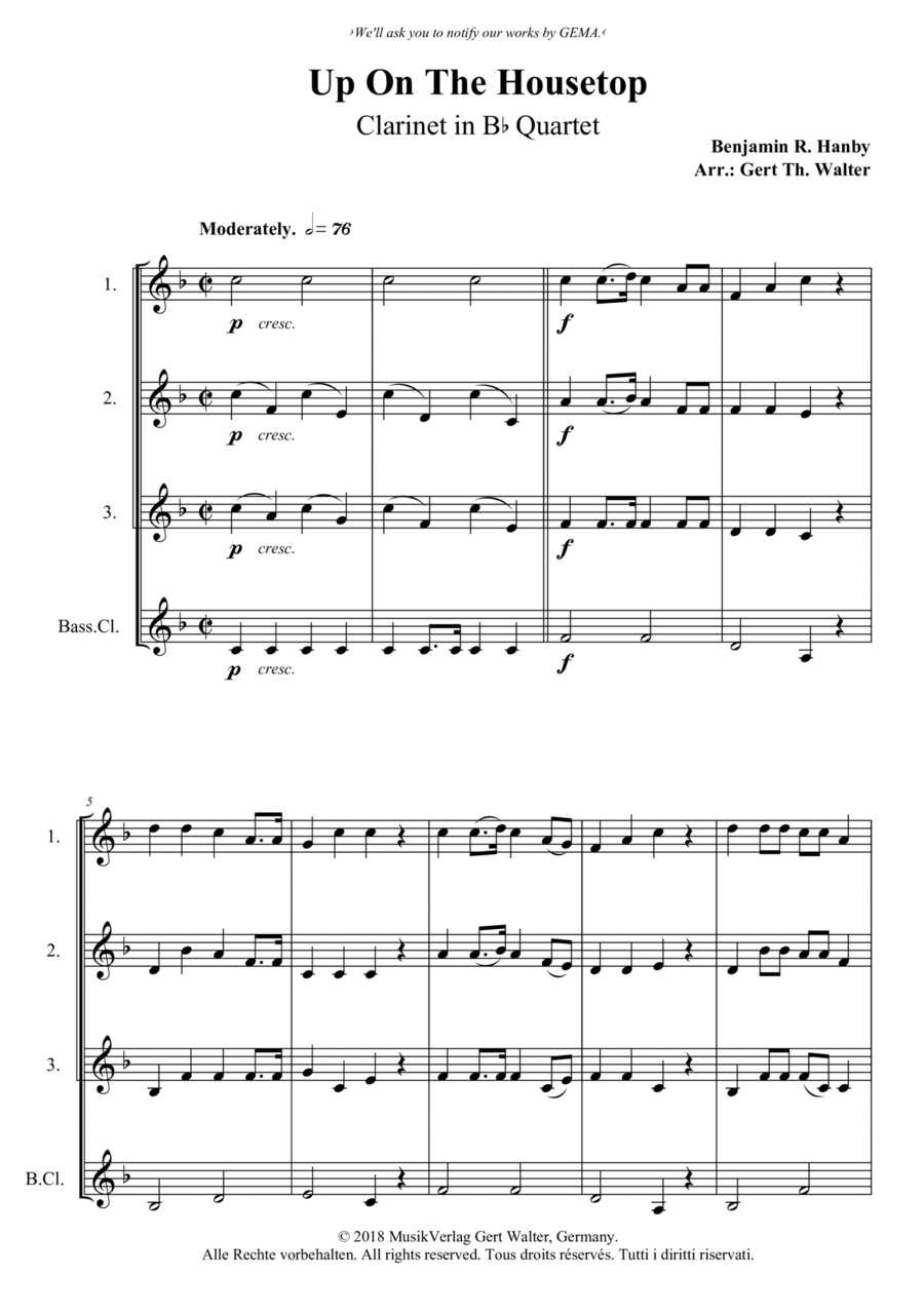 Up On The Housetop Woodwind Quartet scores gallery preview page 1