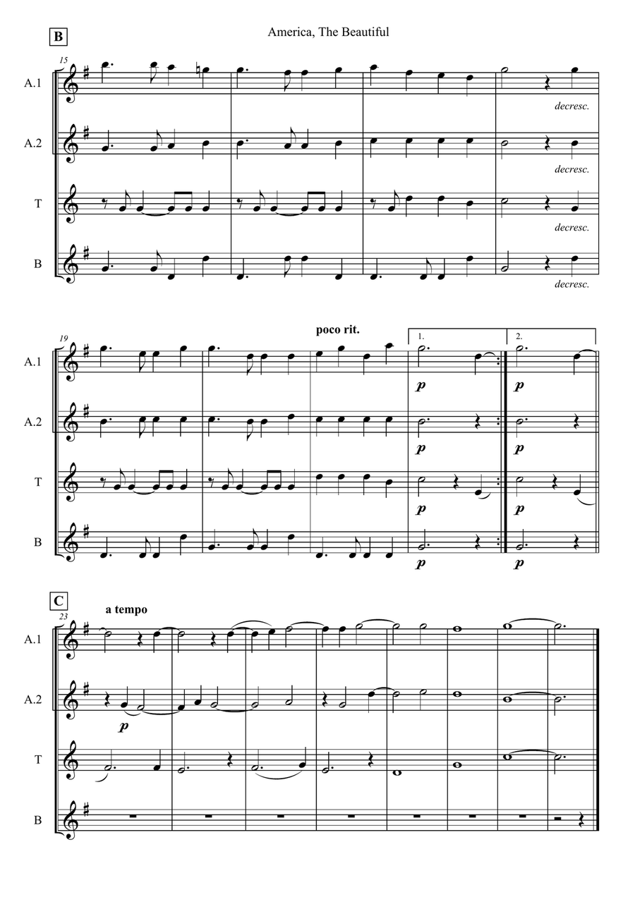 America, The Beautiful Woodwind Quartet scores gallery preview page 2