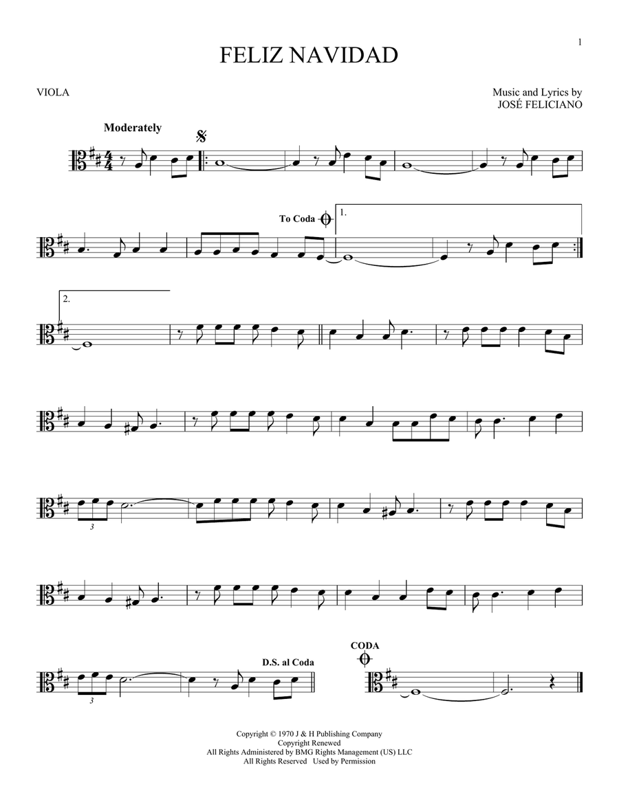 Feliz Navidad Feliz Navidad Viola Solo scores gallery preview page 1