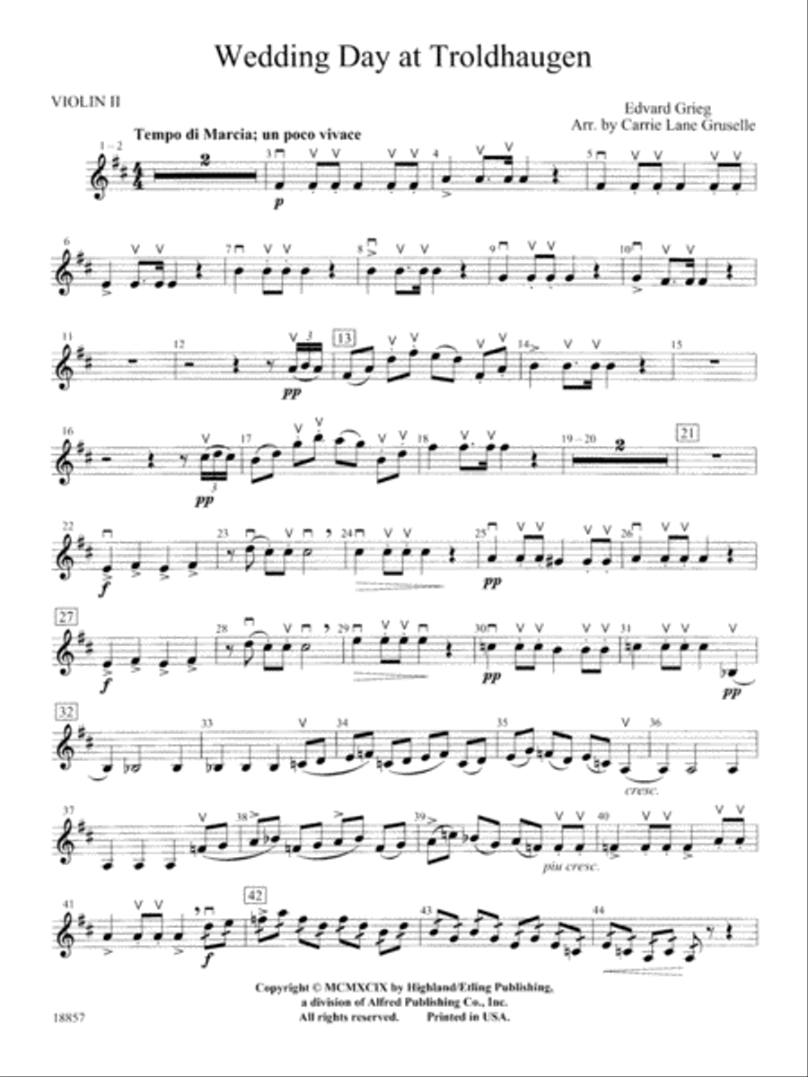 Wedding Day at Troldhaugen: 2nd Violin String Orchestra scores gallery preview page 1