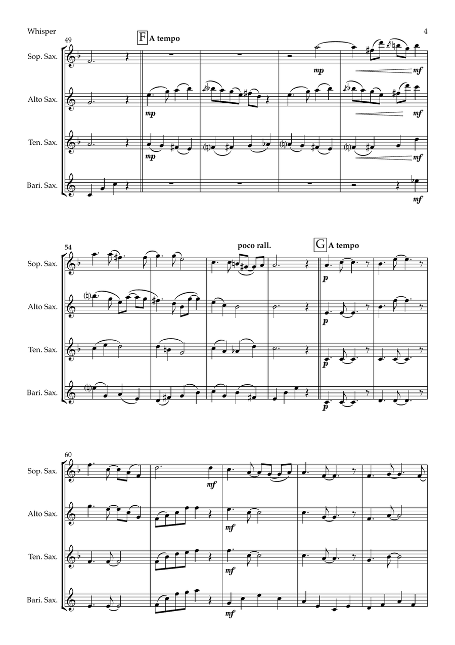 Whisper - The Sensitive Man from The Cat Suite (saxophone quartet - SATB) Saxophone Quartet scores gallery preview page 4