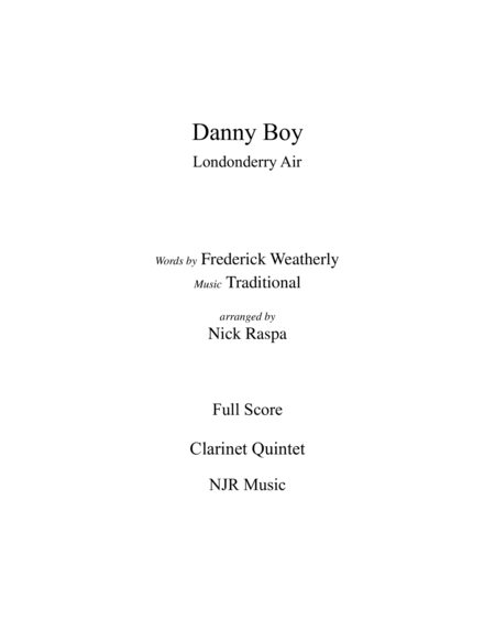 Danny Boy for Clarinet Quintet - (Cl 1,2,3,B Cl 1,2) full set image number null