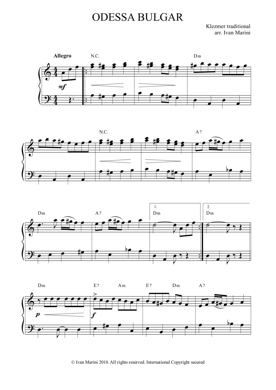 ODESSA BULGAR - easy Piano Easy Piano scores gallery preview page 1