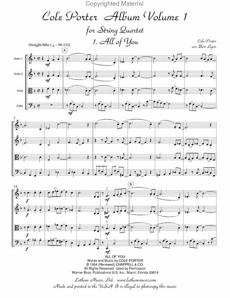 Cole Porter Album: Volume 1 for String Quartet - Score image number null