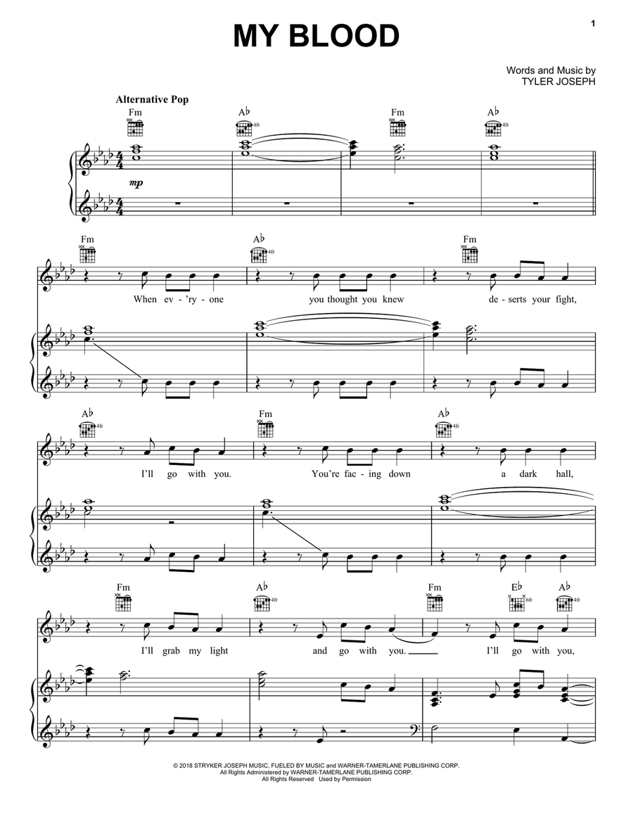 My Blood Piano, Vocal, Guitar scores gallery preview page 1