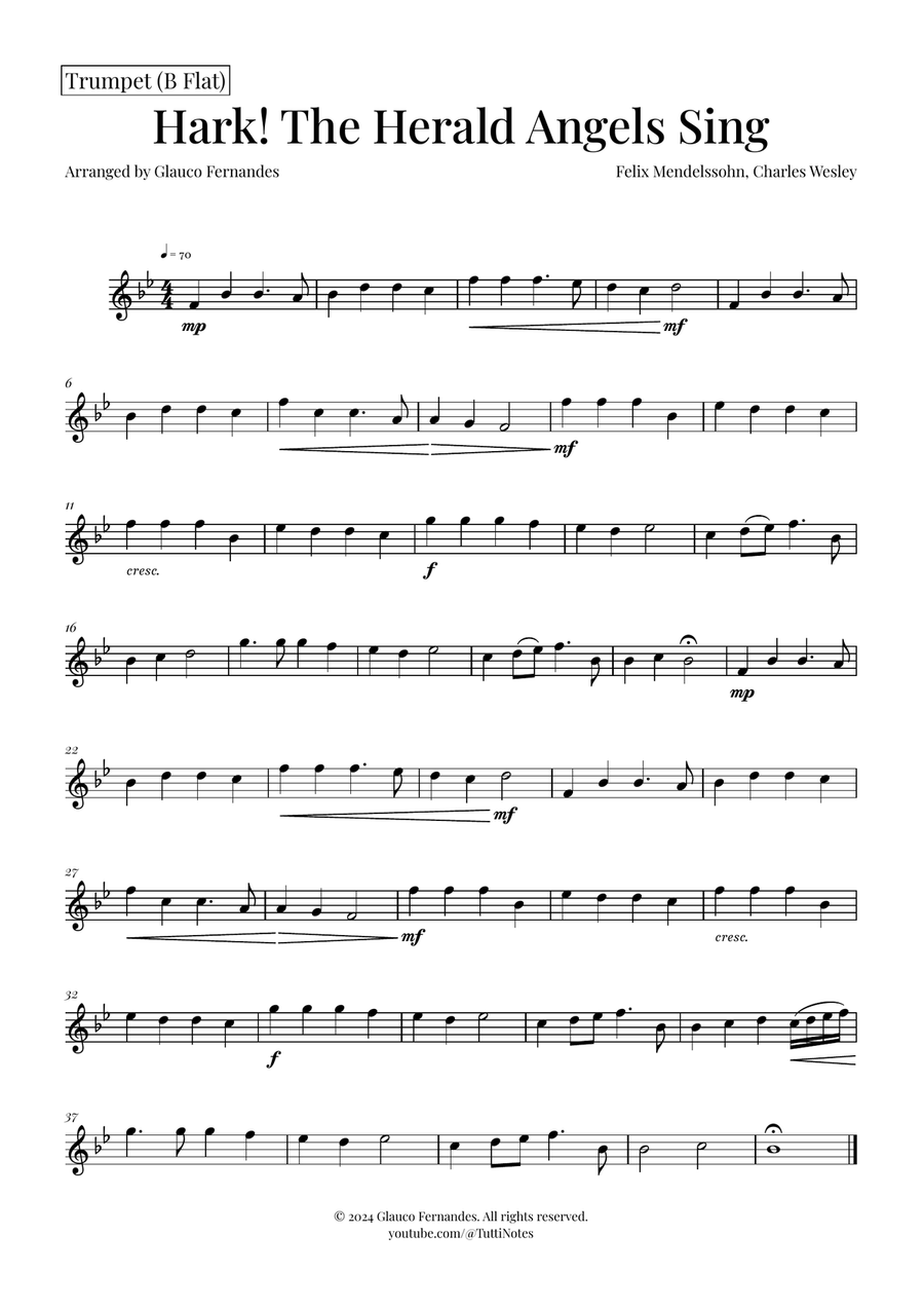 Hark! The Herald Angels Sing Trio Arrangement | Christmas Carol Sheet Music Brass Trio scores gallery preview page 5