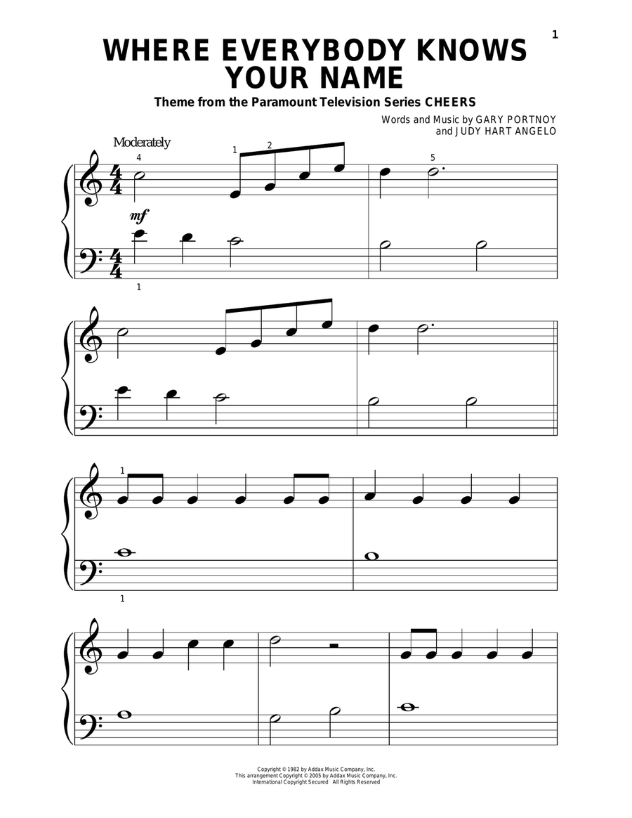 Where Everybody Knows Your Name Piano Solo scores gallery preview page 1