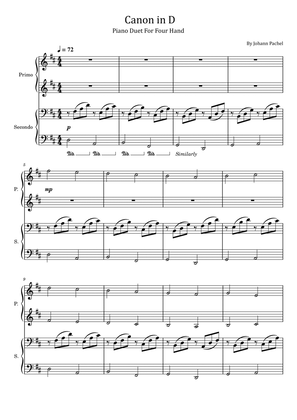 Book cover for Canon in D - Piano Duet - For Four Hand -J.Pachelbel