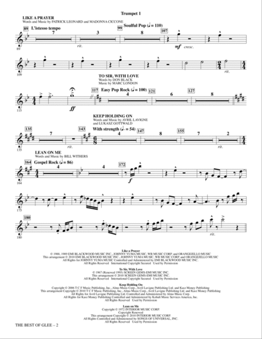 The Best Of Glee (Season One Highlights) - Trumpet 1 Choir scores gallery preview page 2