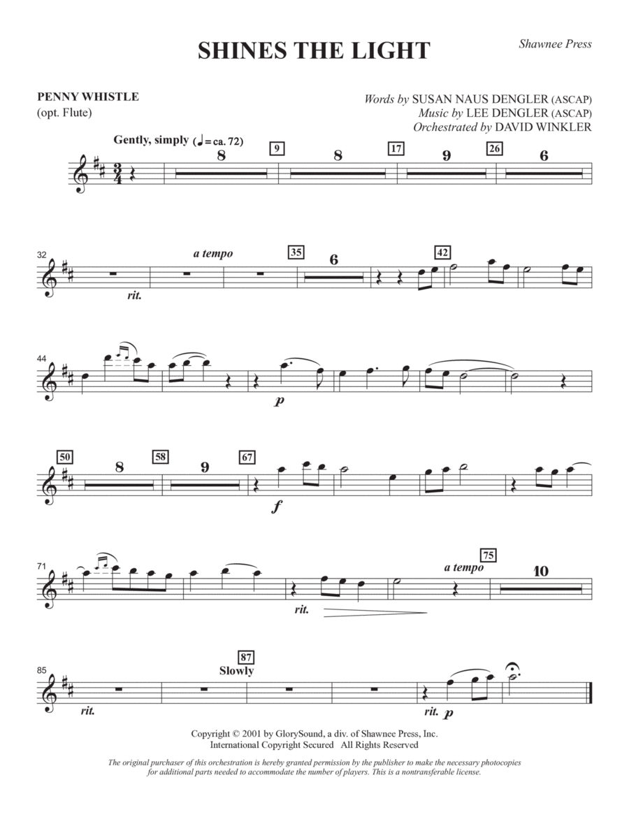 Shines The Light - Pennywhistle/Flute Choir scores gallery preview page 1