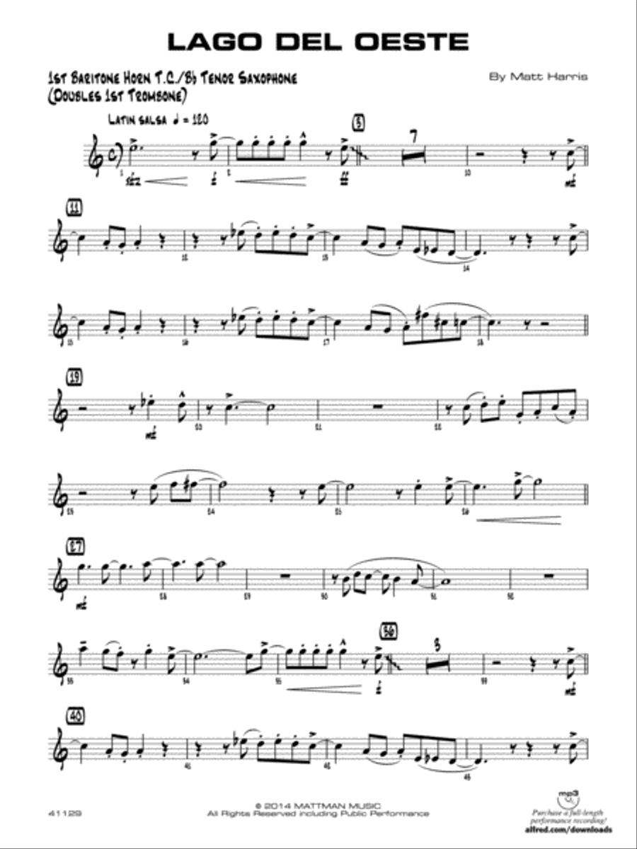 Lago del oeste: Baritone T.C. Jazz Ensemble scores gallery preview page 1