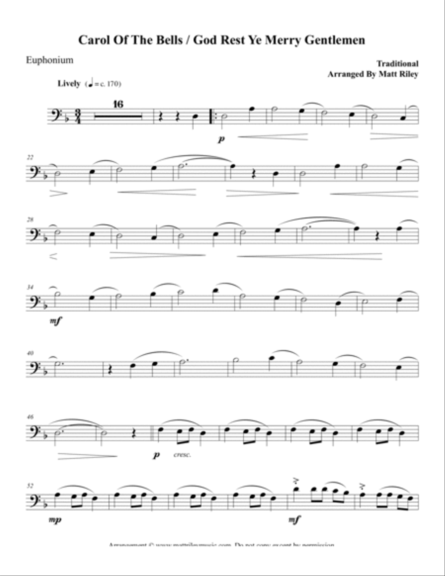 Carol of the Bells / God Rest Ye Merry Gentlemen –Euphonium Brass Duet scores gallery preview page 5