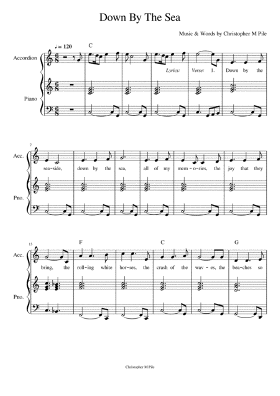 Down By The Sea Piano, Vocal, Guitar scores gallery preview page 1