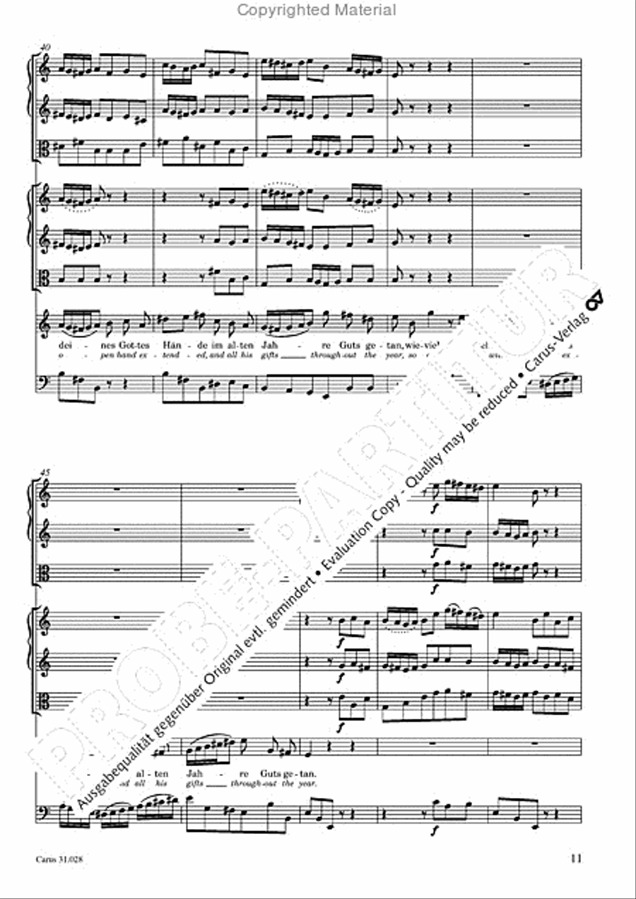 Rejoice! The passing year is ended (Gottlob! nun geht das Jahr zu Ende) 4-Part scores gallery preview page 13