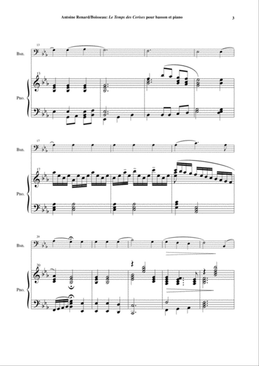 Antoine Renard: Le Temps des Cerises, arranged for bassoon and piano Bassoon Solo scores gallery preview page 3