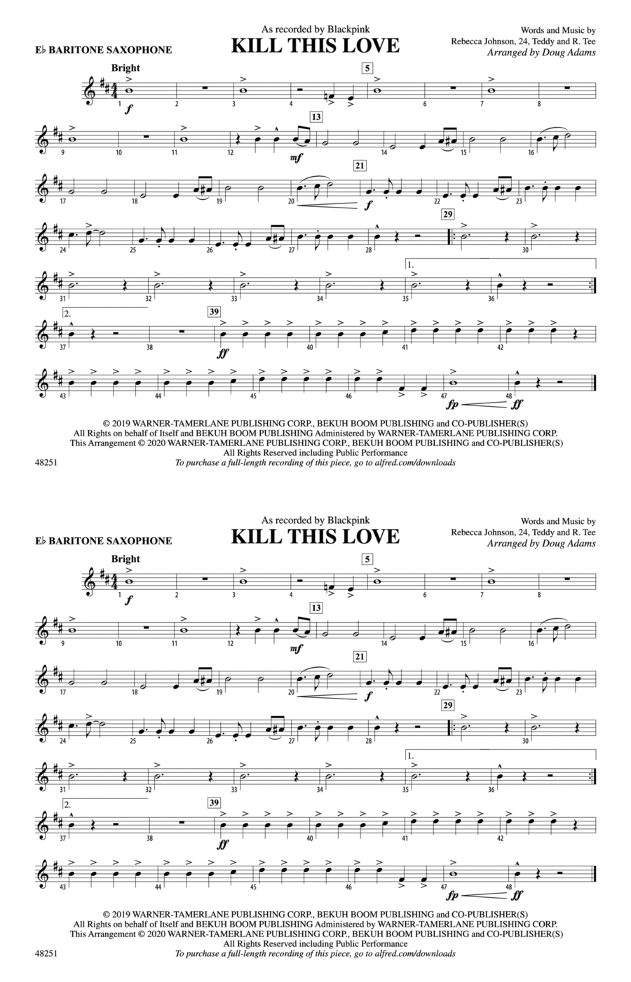 Kill This Love: E-flat Baritone Saxophone Marching Band scores gallery preview page 1