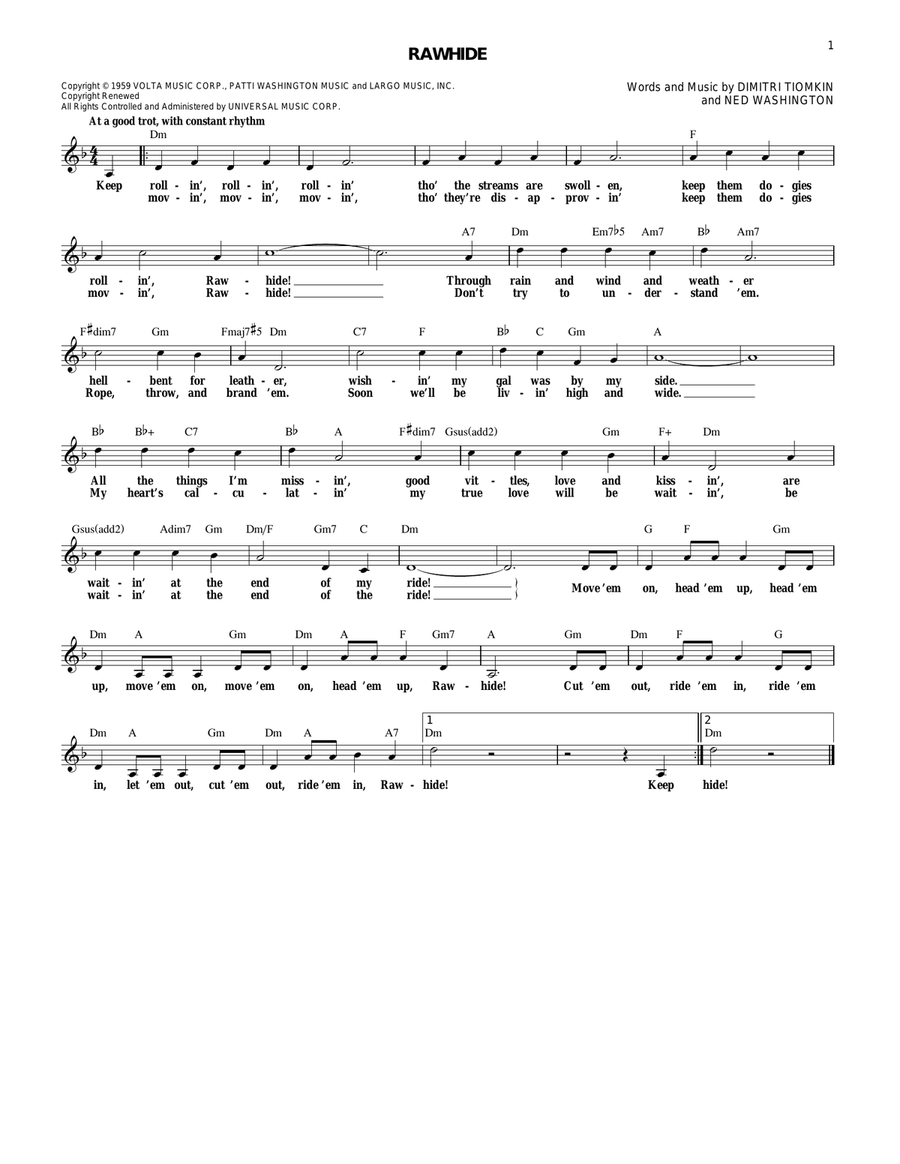 Rawhide Guitar scores gallery preview page 1