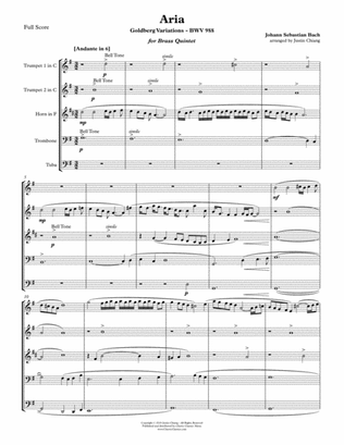 Aria from Goldberg Variations BWV 988 for Brass Quintet