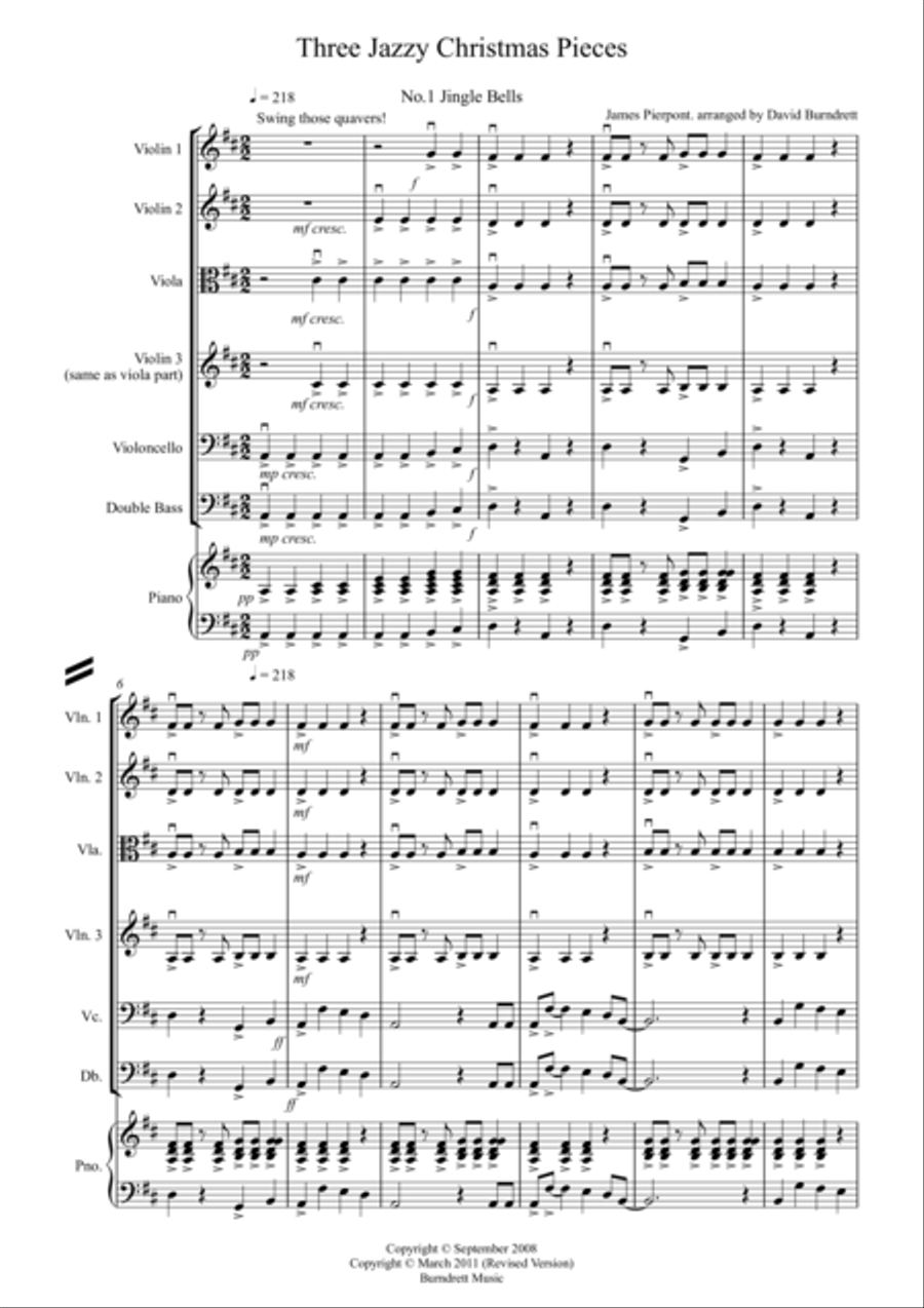 3 jazzy Christmas Pieces for String Orchestra String Quartet scores gallery preview page 1