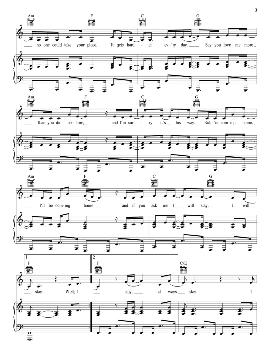 Stay Piano, Vocal, Guitar scores gallery preview page 3
