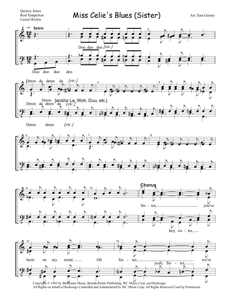 Miss Celie's Blues (sister) SSAA scores gallery preview page 1