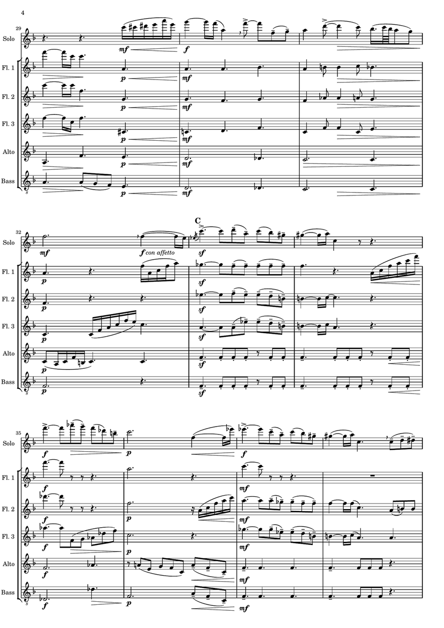 Ballade Op. 288 for flute and orchestra, arranged for flute quintet or flute choir Woodwind Quintet scores gallery preview page 4