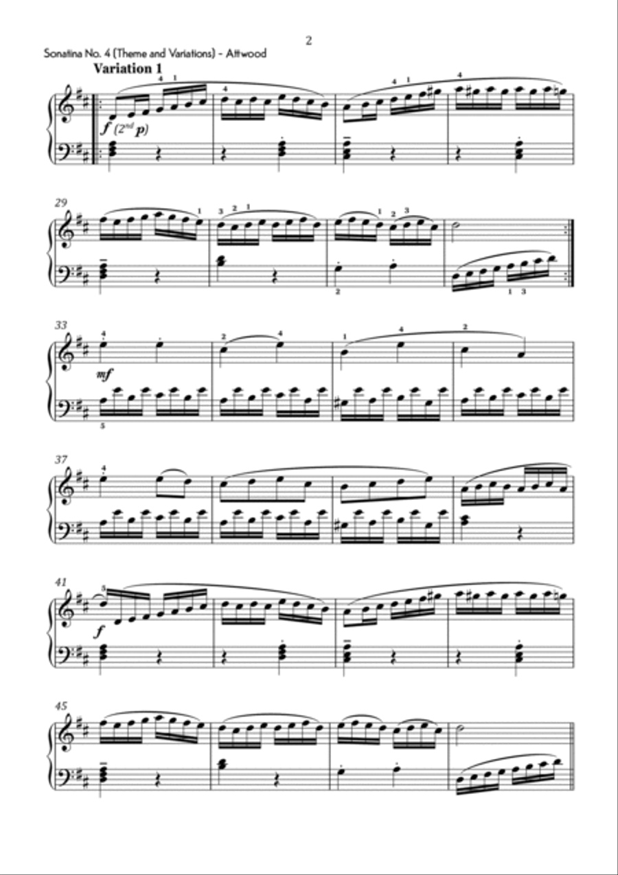 Attwood - Theme and Variations from Sonatina No. 4 in D Major - Intermediate Chamber Music scores gallery preview page 3