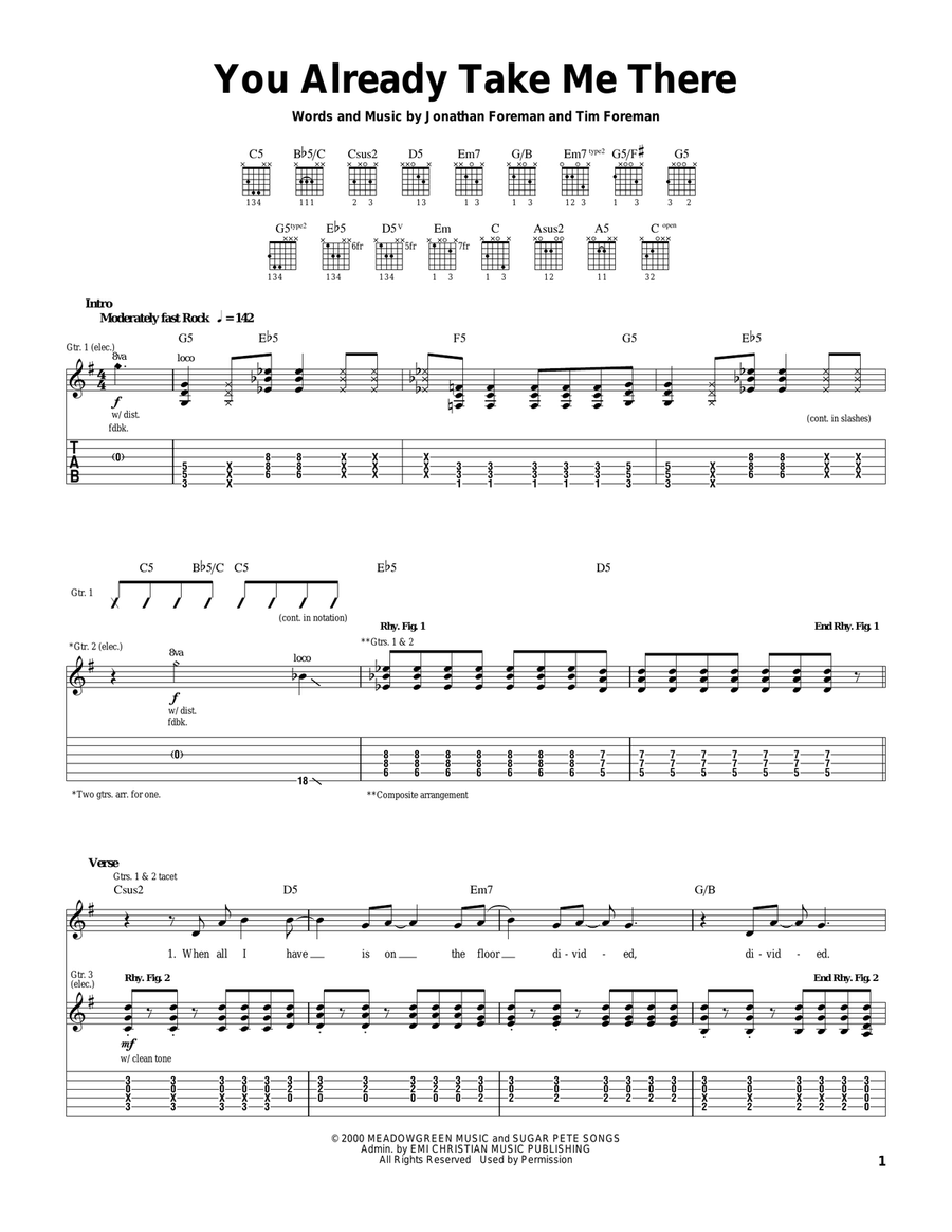 You Already Take Me There Guitar Tablature scores gallery preview page 1