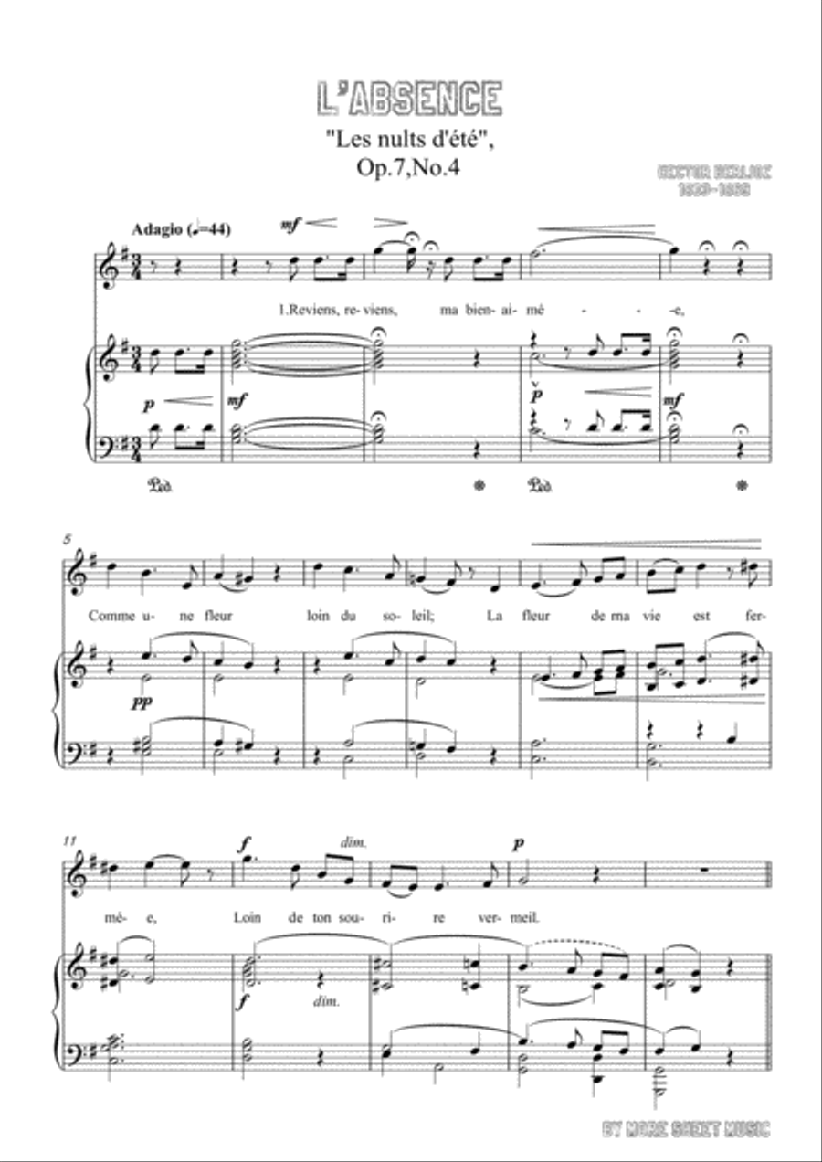 Berlioz-L'absence in G Major,for voice and piano Voice Solo scores gallery preview page 3