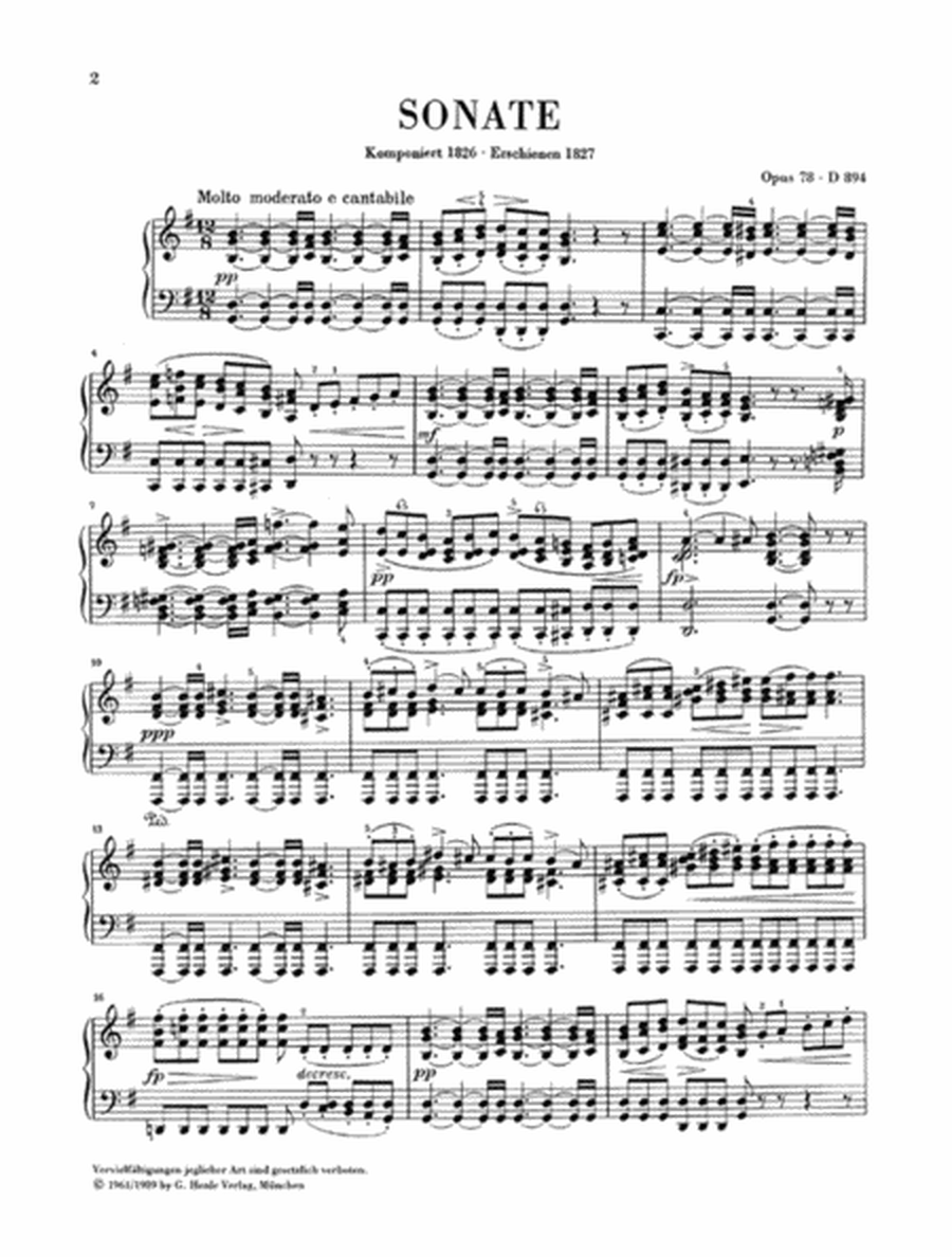 Sonata for Piano G major op. 78 D 894