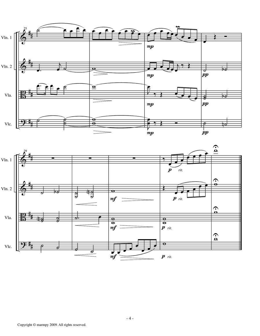 New World Symphony 2nd Movement by Dvorak (arranged for String Quartet)