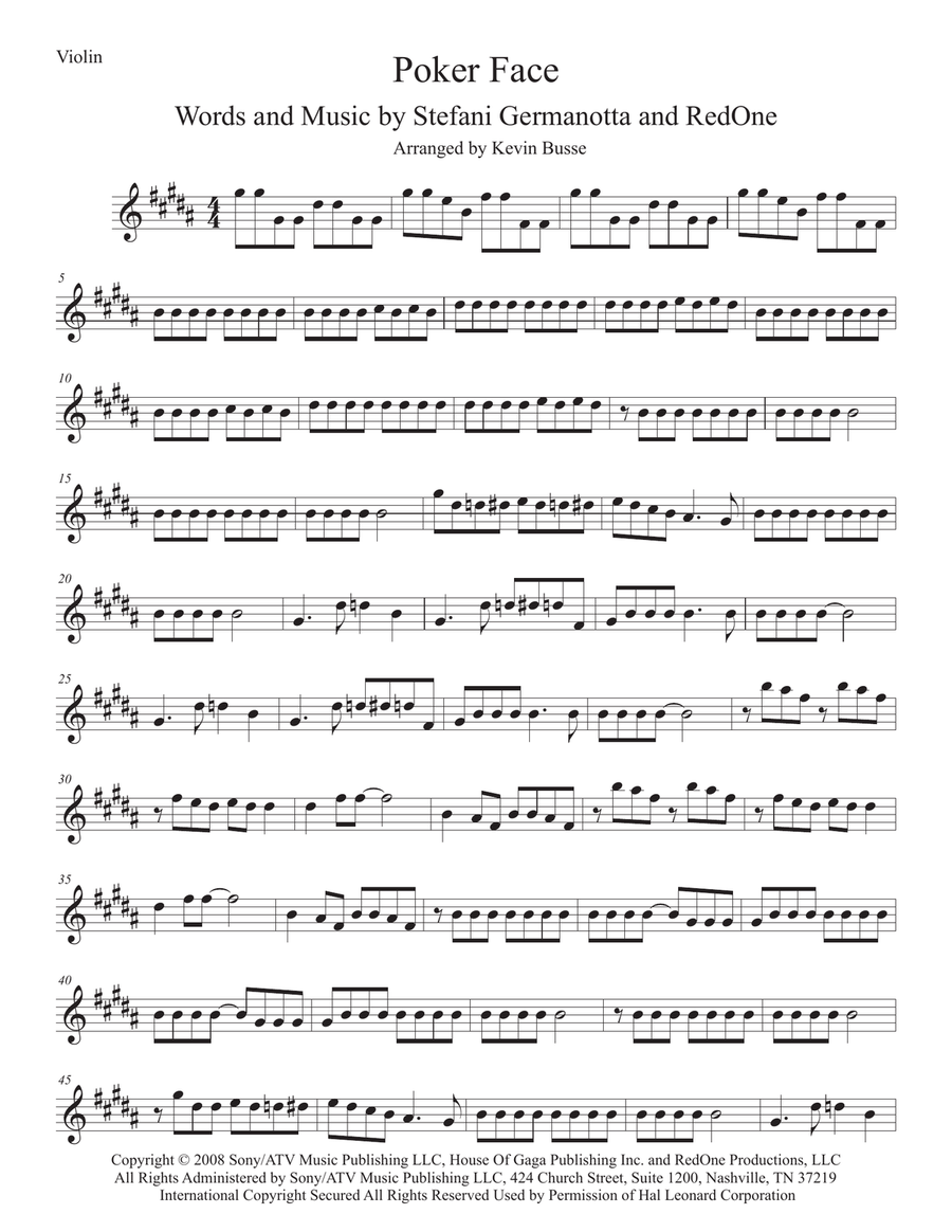 Poker Face Poker Face Violin Solo scores gallery preview page 1