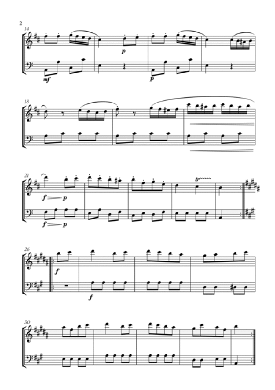 W. A. Mozart - Turkish March (Alla Turca) for Trumpet in Bb and Cello Trumpet Duet scores gallery preview page 2