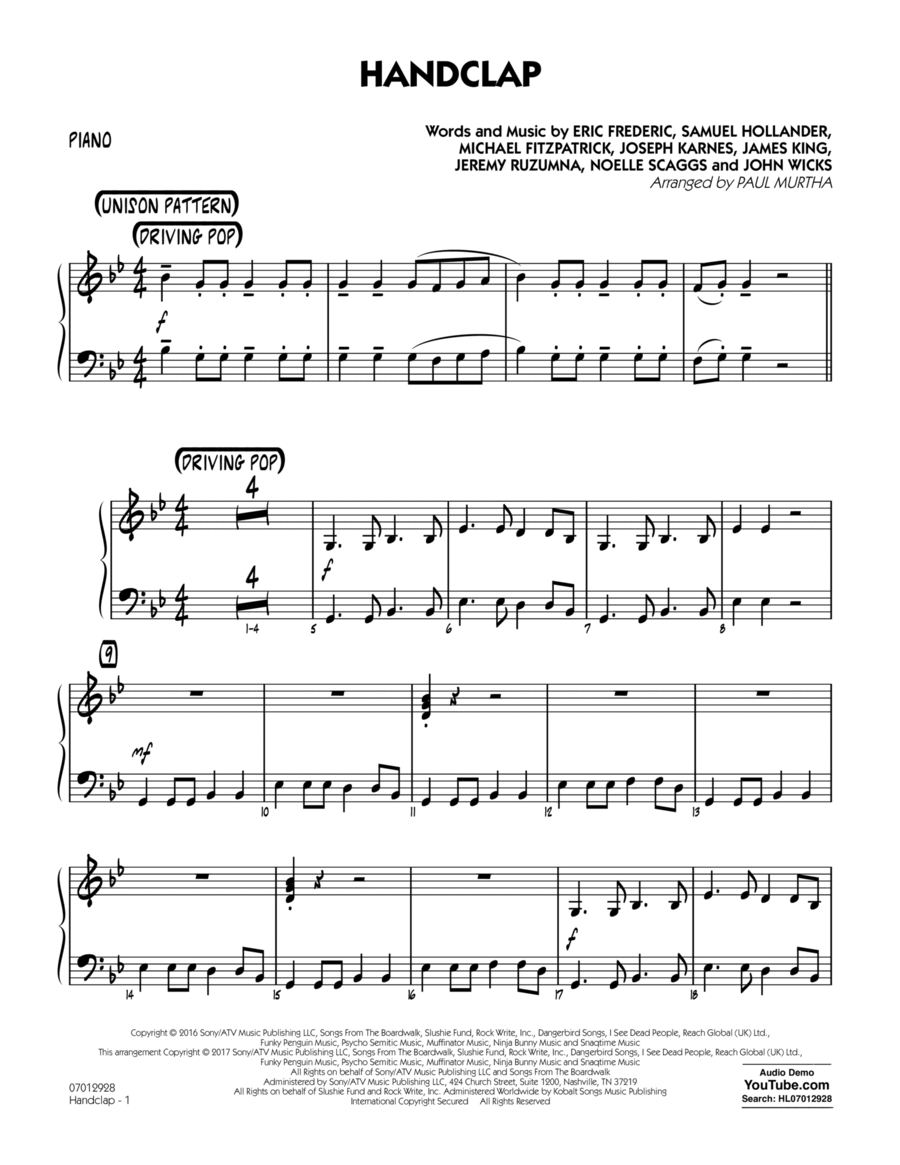 HandClap - Piano Easy Piano scores gallery preview page 1