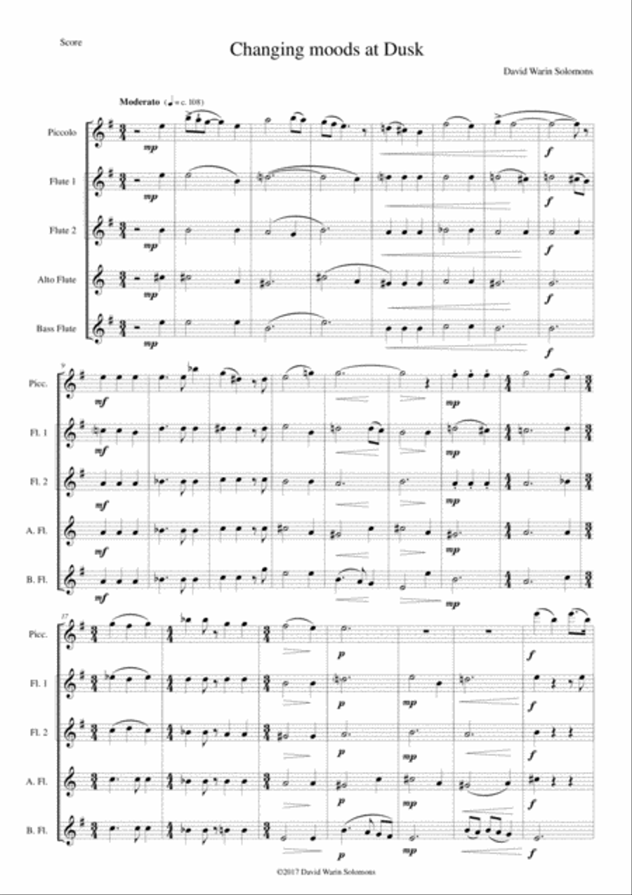 Changing moods at dusk for flute and piccolo quintet Piccolo scores gallery preview page 1