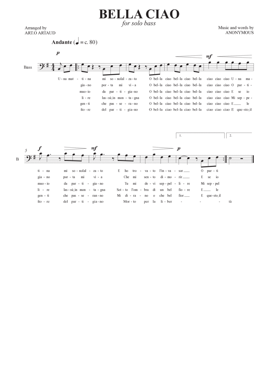Bella Ciao Bass Voice scores gallery preview page 1
