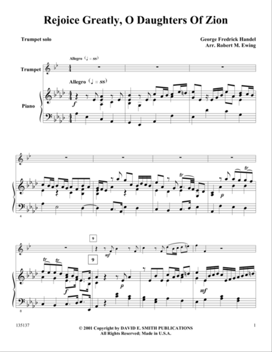 Rejoice Greatly Ye Daughters of Zion Trumpet Solo scores gallery preview page 1