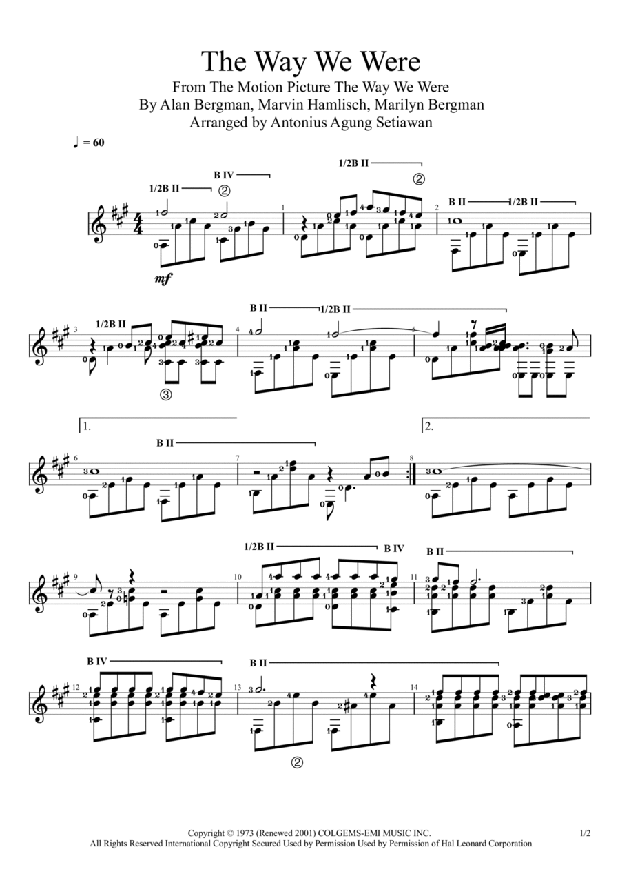 The Way We Were Electric Guitar scores gallery preview page 1