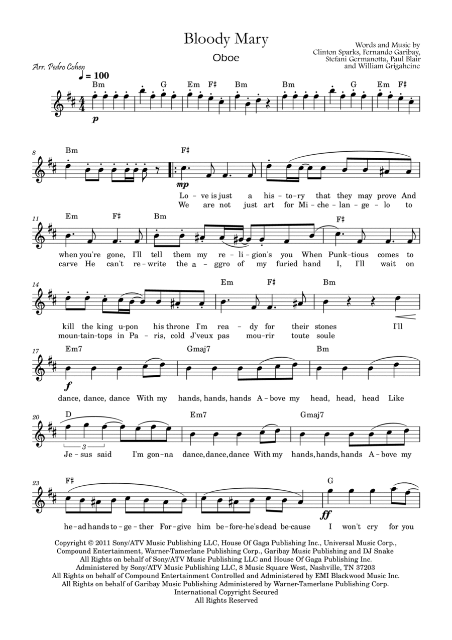 Bloody Mary Oboe Solo scores gallery preview page 1