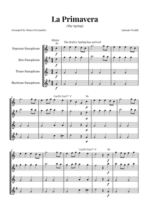 Book cover for La Primavera (The Spring) by Vivaldi - Saxophone Quartet with Chord Notations