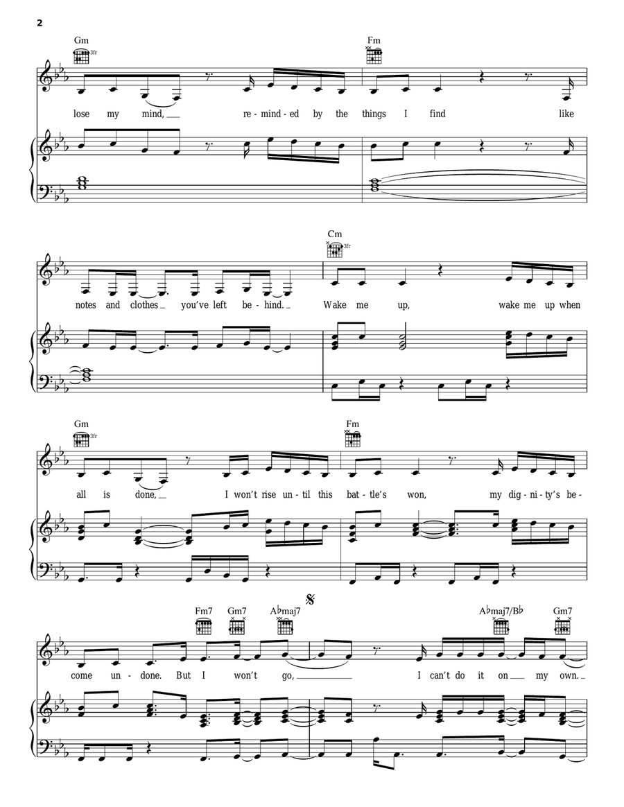 He Won't Go Piano, Vocal, Guitar scores gallery preview page 2