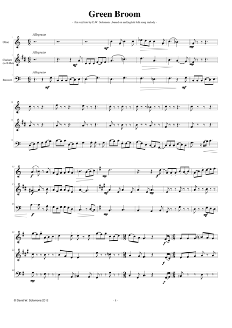 The Ballad of Green Broom for wind trio Bassoon scores gallery preview page 1