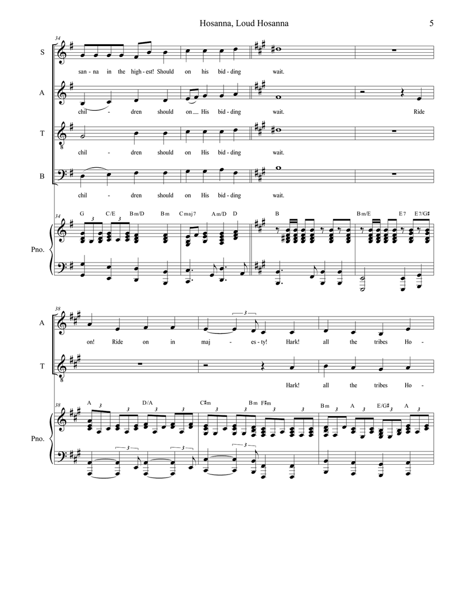 Hosanna, Loud Hosanna (with "Ride On, Ride On In Majesty!") (SATB - Piano accompaniment) image number null