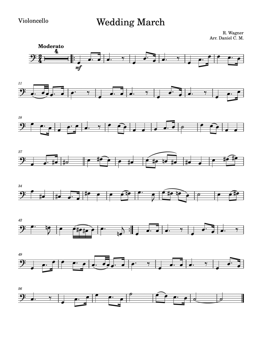Wedding March by Wagner for cello (easy) Piano scores gallery preview page 1