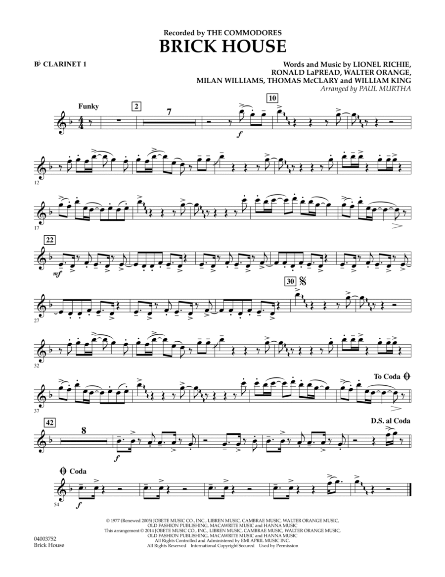 Brick House - Bb Clarinet 1 Concert Band scores gallery preview page 1