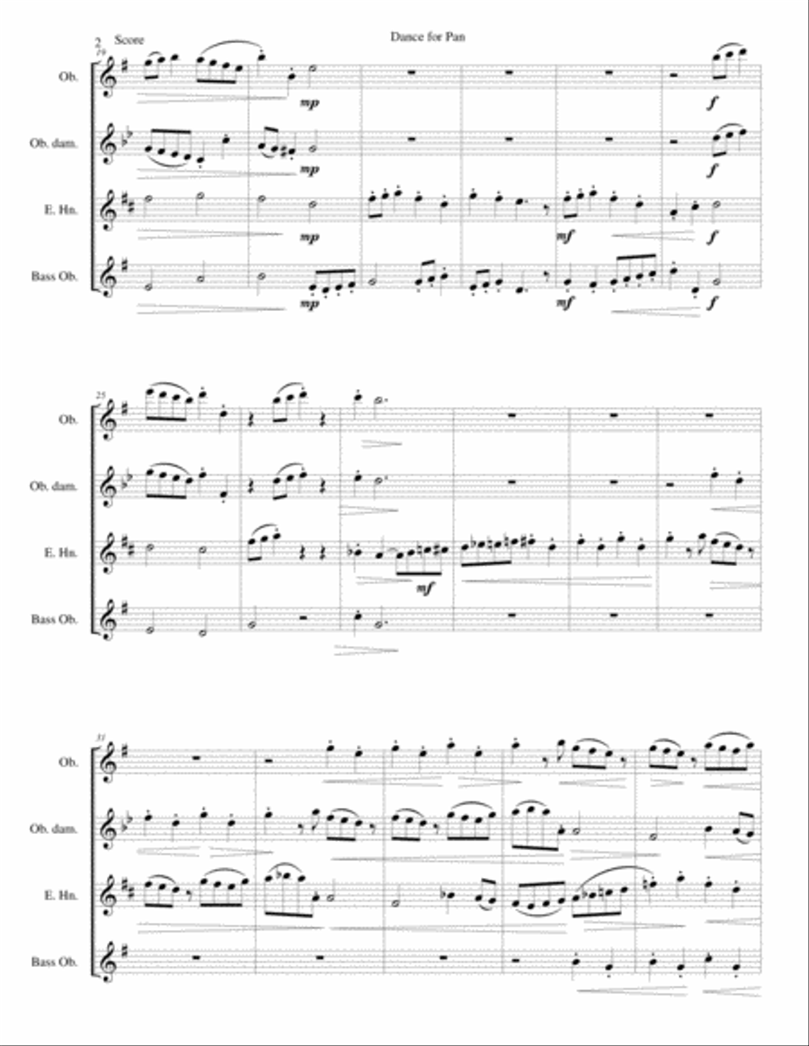 Dance for Pan (based on Cotillon) for oboe consort (oboe, oboe d'amore, cor anglais and bass oboe) English Horn scores gallery preview page 2