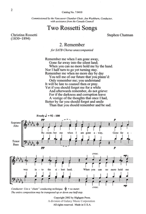 Book cover for Two Rossetti Songs: 2. Remember (Downloadable)