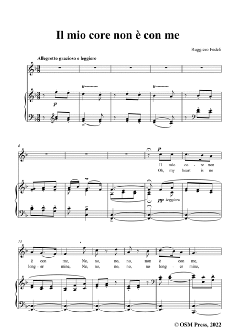 Ruggiero Fedeli-Il mio core non e con me,in F Major Voice scores gallery preview page 3