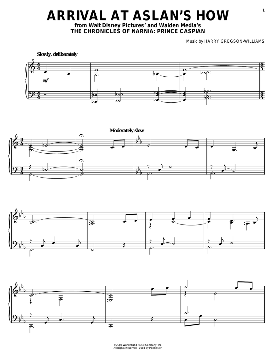 Arrival At Aslan's How Piano Solo scores gallery preview page 1