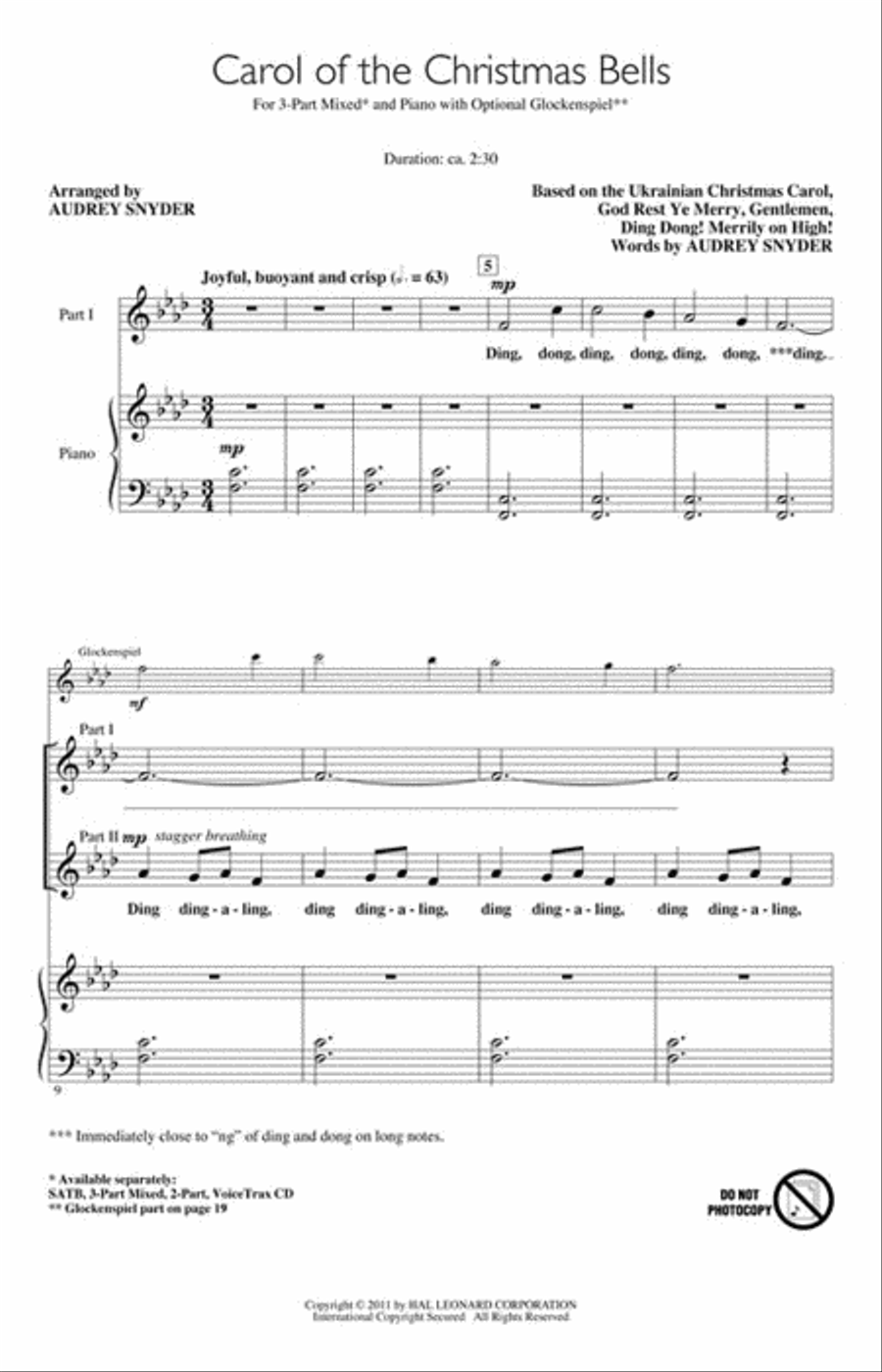 Carol of the Christmas Bells 3-Part scores gallery preview page 2